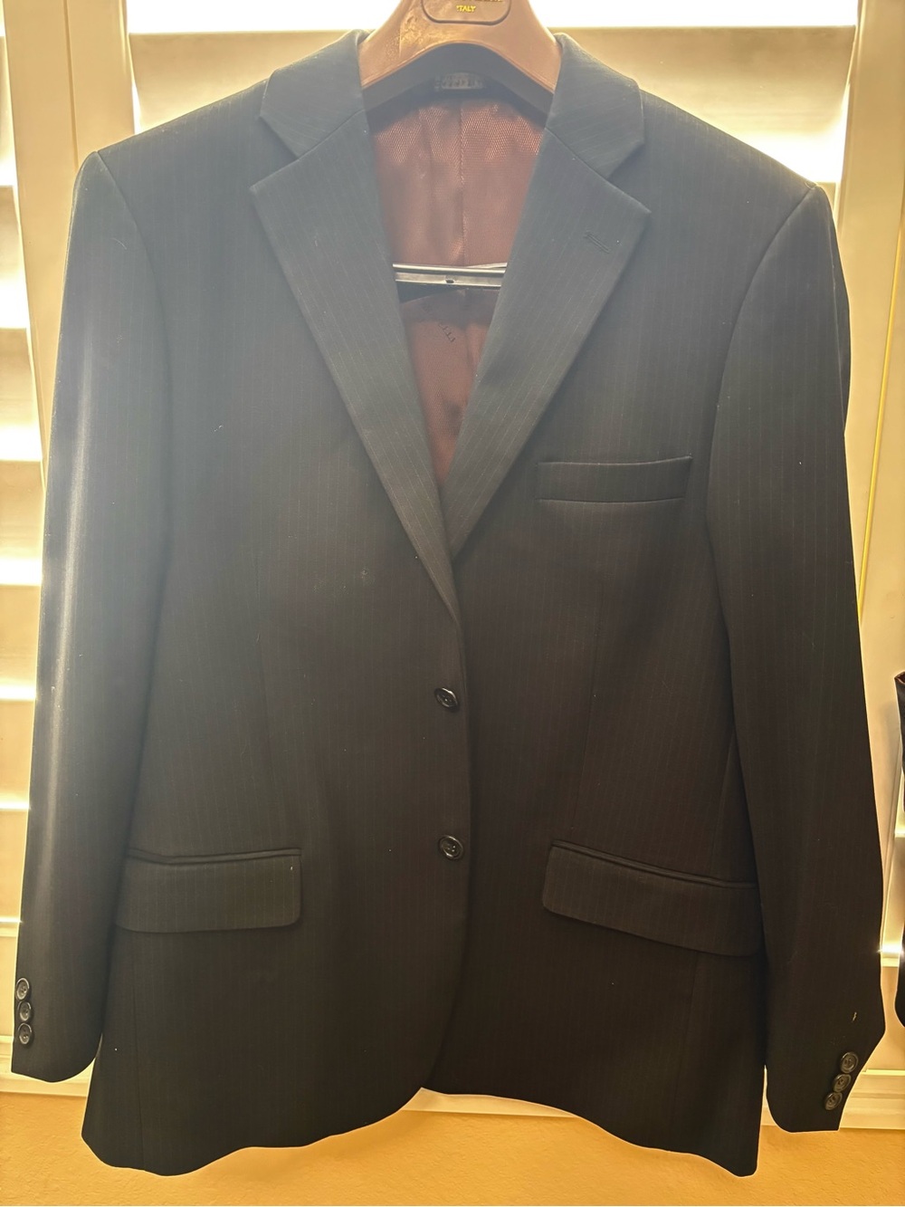 Men's Black CARAVELLI Pinstripe Two-Button Blazer